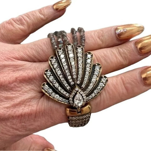 Art Deco Style Crystal & Labradorite Beaded Bracelet - Picture 3 of 5